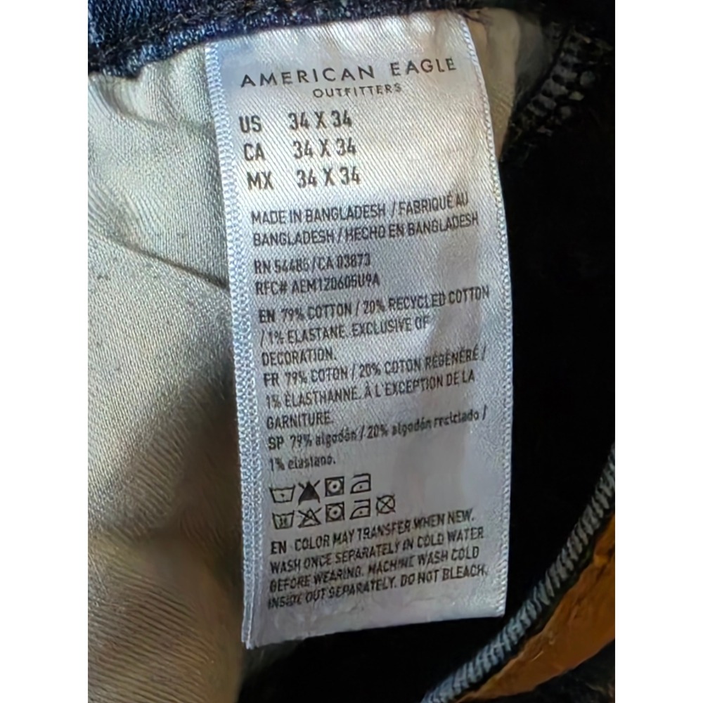 American Eagle Original Straight Jeans Mens 34x34 Medium Wash Blue Denim - Picture 6 of 6
